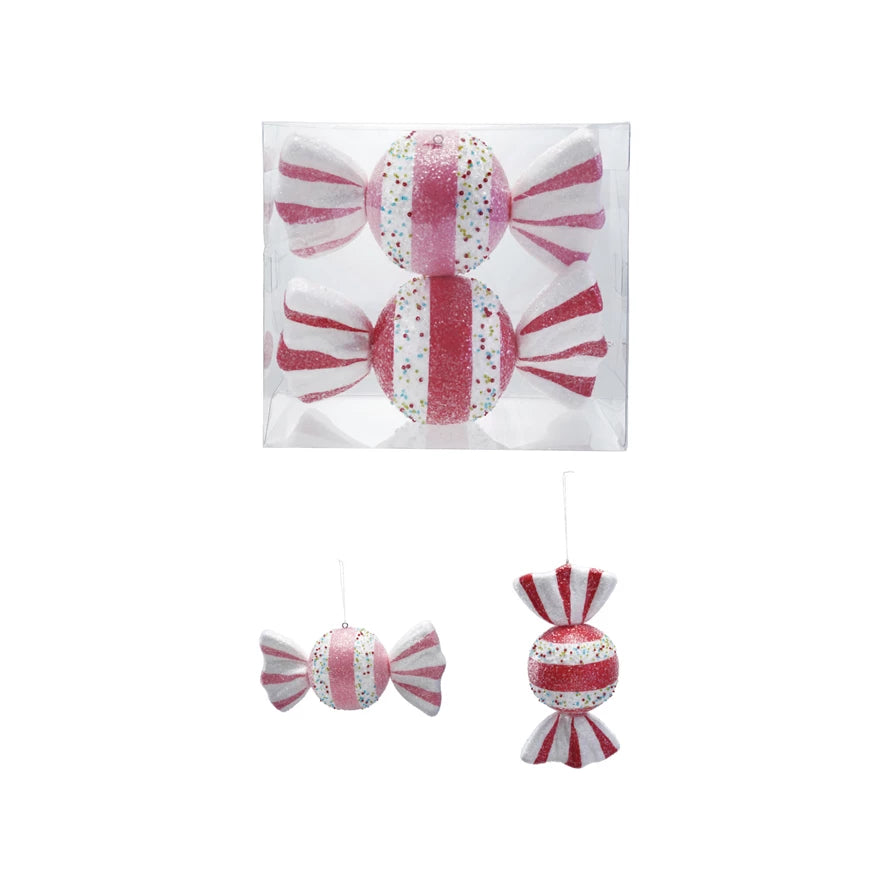 Oversized Foam Candy Ornaments with Glitter & Beads, Boxed Set of 2