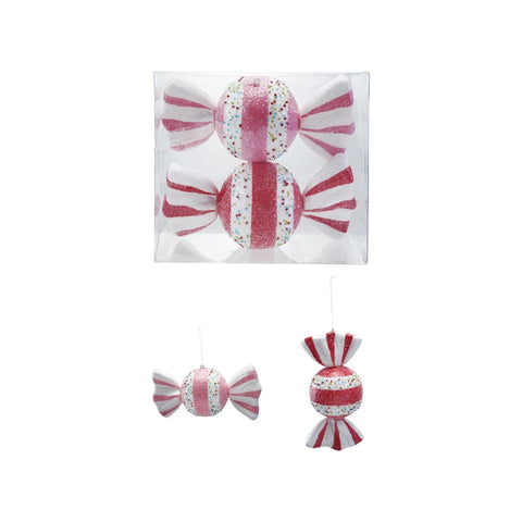 Oversized Foam Candy Ornaments with Glitter & Beads, Boxed Set of 2