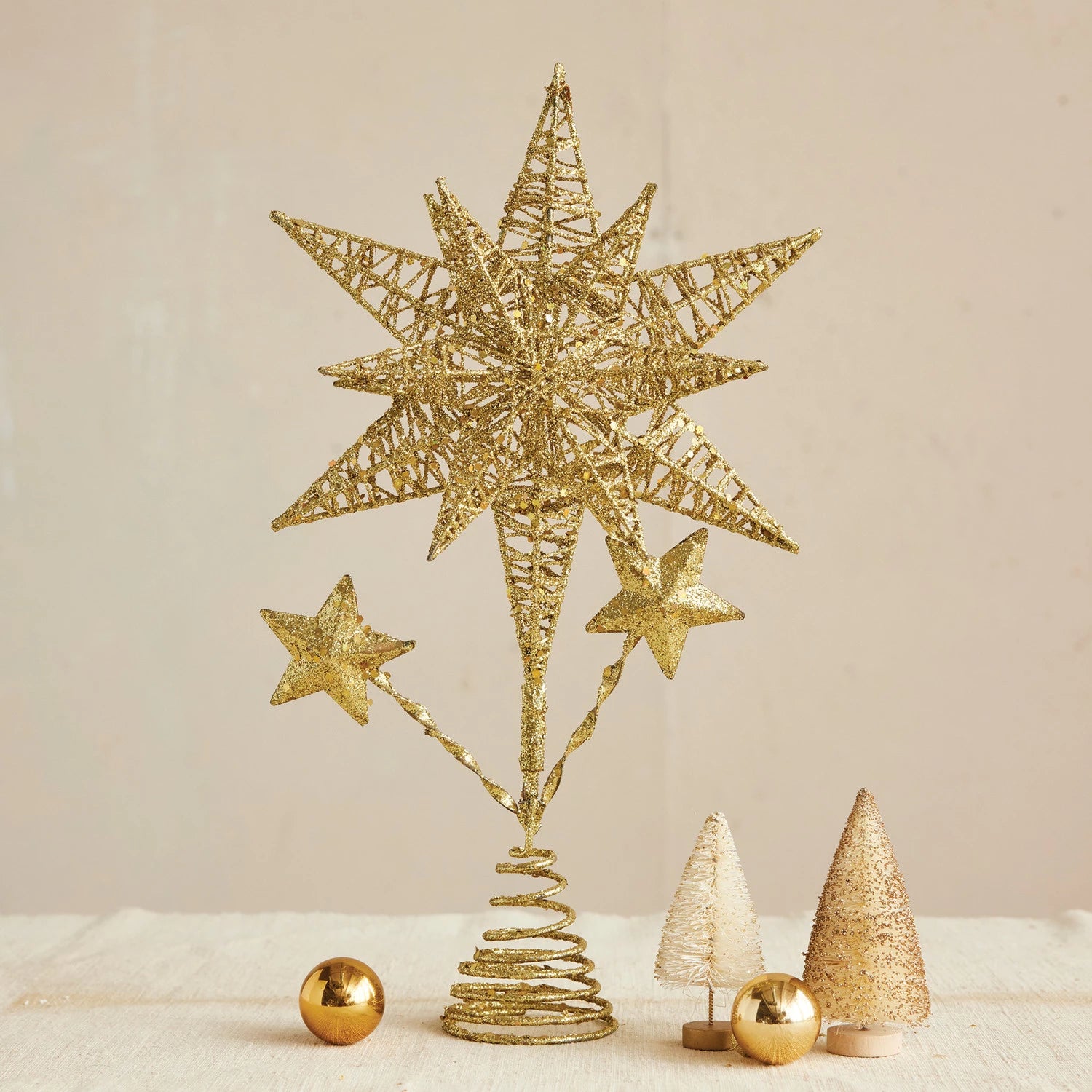 Metal Star Tree Topper, Gold Glitter Finish