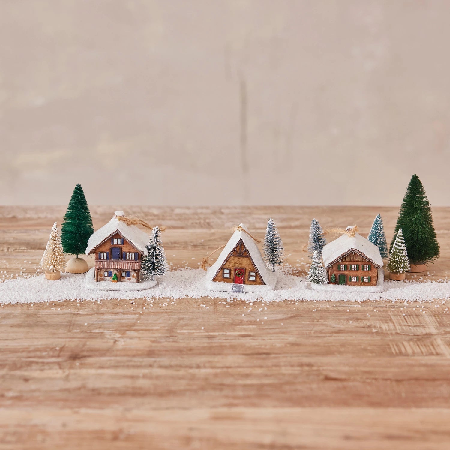 Resin House Ornament with Snow & Tree, 3 Styles