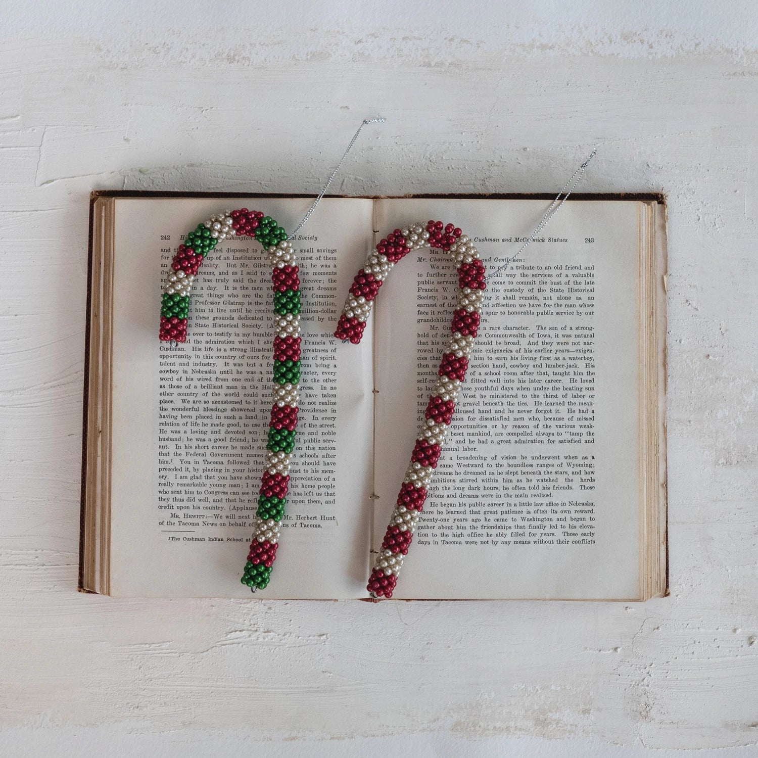 8-1/2"H Beaded Candy Cane Ornament with Stripes, 2 Colors