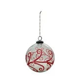 5" Round Hand-Painted Etched Glass Ball Ornament, Raspberry Color