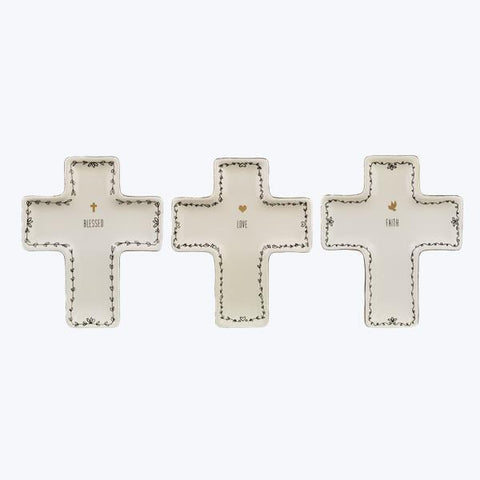 CERAMIC GOLDEN FAITH CROSS-SHAPED DISH, 3 ASSORTED