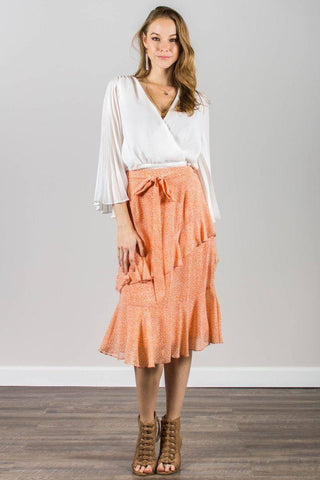 Chiffon Warm Orange Skirt With Print