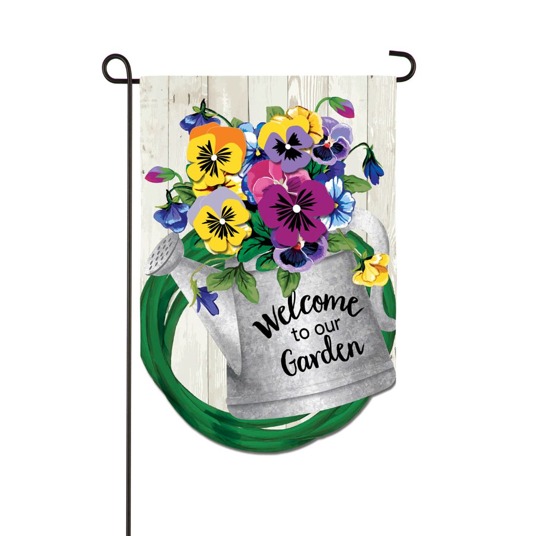Shaped Pansy Watering Can Garden Flag