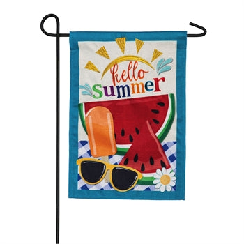 Hello Summer Garden Burlap Flag