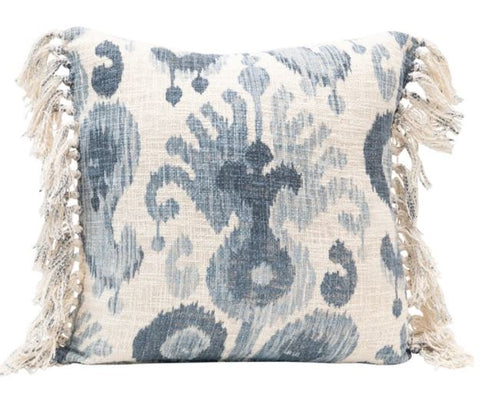 Stonewashed Pillow with Ikat Pattern and Tassels