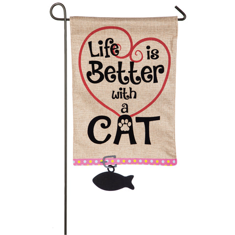 Life is Better with Cat Garden Burlap Flag