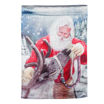 Santa and His Reindeer Garden Lustre Flag