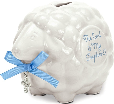 Ceramic Lamb Bank blue