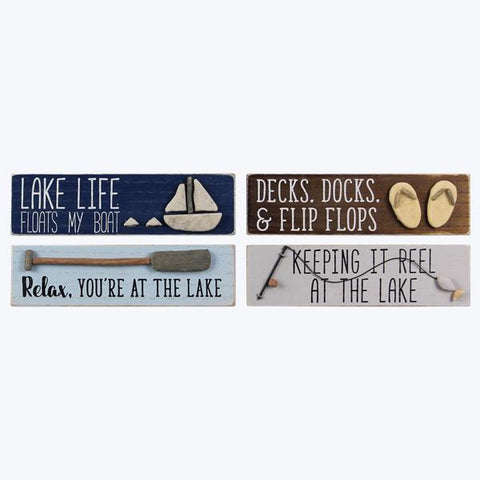 WOOD BLOCK LAKE ROCK ART, 4 ASSORTED