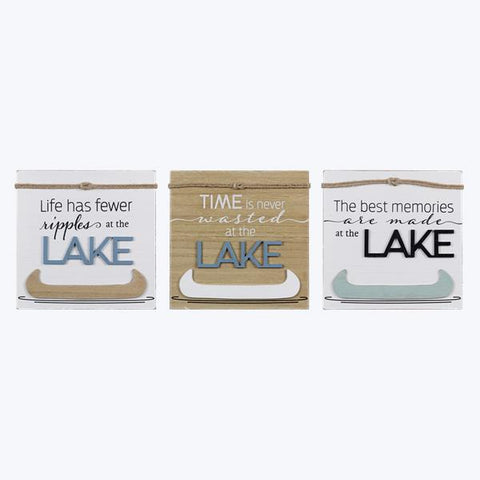 WOOD TABLE TOP LAKE SIGN, 3 ASSORTED