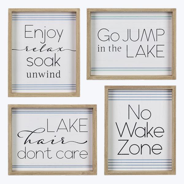 WOOD FRAMED TABLETOP/WALL LAKE SIGNS, 4 ASSORTED