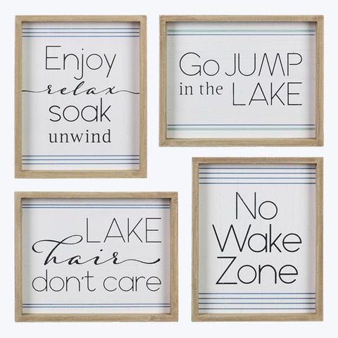 WOOD FRAMED TABLETOP/WALL LAKE SIGNS, 4 ASSORTED