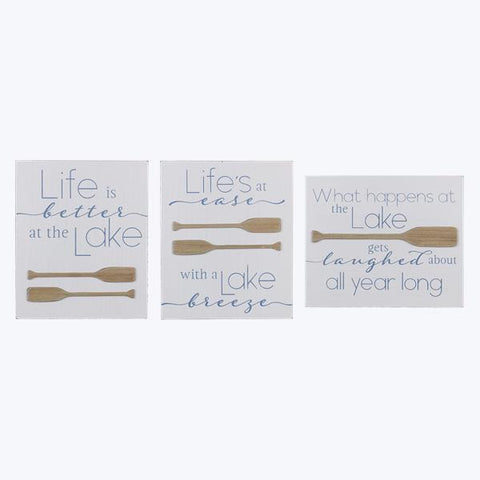 WOOD TABLETOP/WALL LAKE SIGNS, 3 ASSORTED