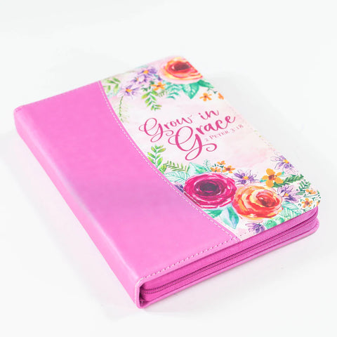 ZIPPERED JOURNAL: PINK FLORAL, GROW IN GRACE