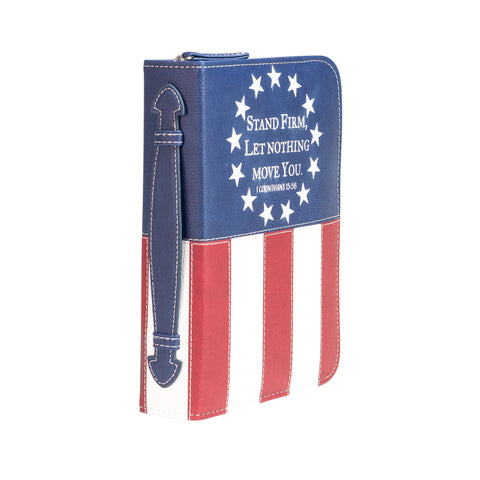 BIBLE COVER: US FLAG STAND FIRM - 1 CORINTHIANS 15:58