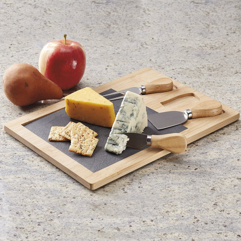 Bamboo/Slate Cheese Board and Knives Set