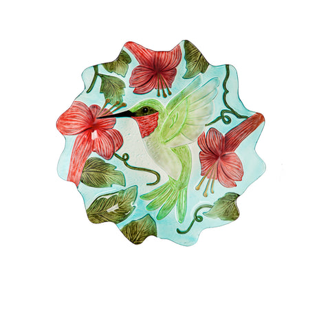 18" Hand Painted and Embossed Shaped Bird Bath, Hummingbird