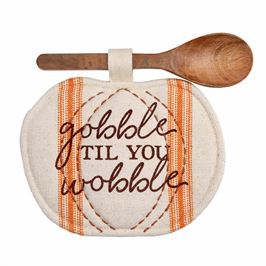 "GOBBLE" THANKSGIVING POT HOLDER & SPOON SET
