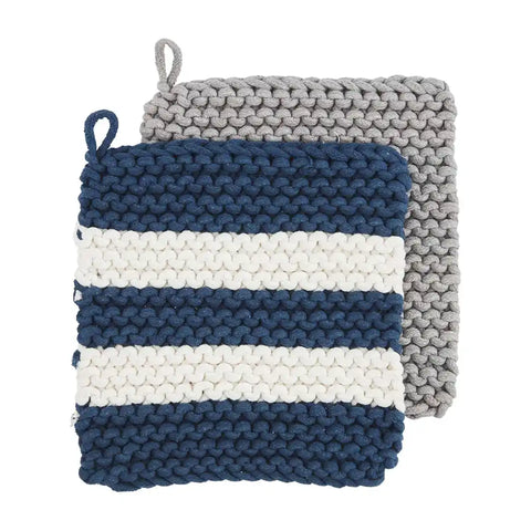 NAVY CROCHET POT HOLDER SET