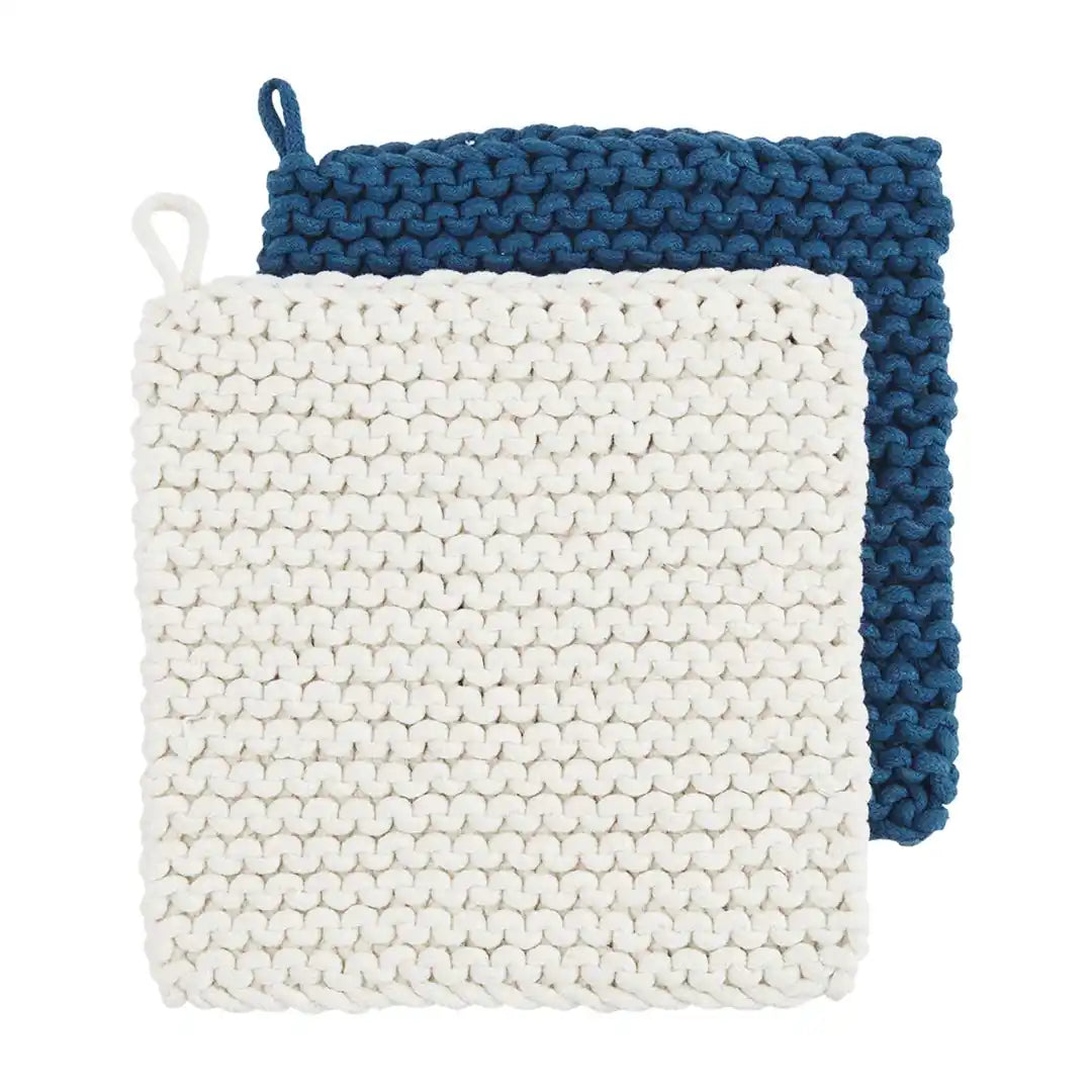 NAVY CROCHET POT HOLDER SET