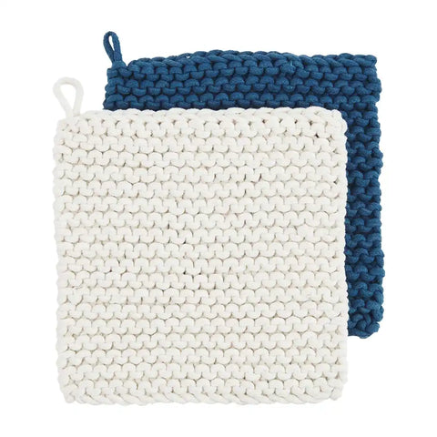 NAVY CROCHET POT HOLDER SET