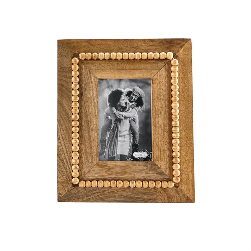 BEADED WOOD LARGE RECTANGLE PICTURE FRAME