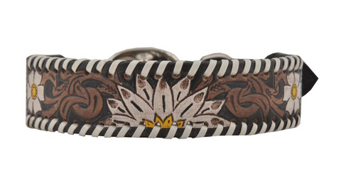 OXY DAISY HAND-TOOLED LEATHER DOG COLLAR