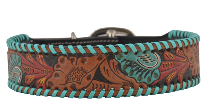FULL BLOOM HAND TOOLED LEATHER DOG COLLAR Avenue 550