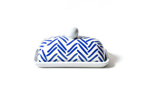 Coton Colors Indigo Herringbone Domed Butter Dish