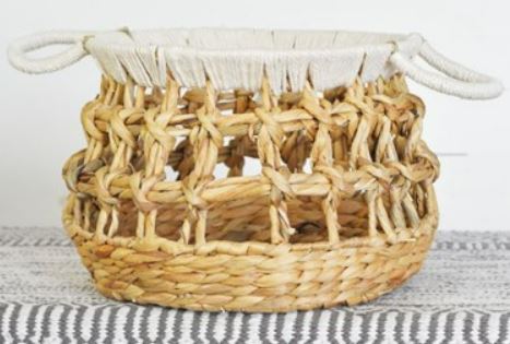 HYACINTH BASKET W/WHITE ROPE HANDLE