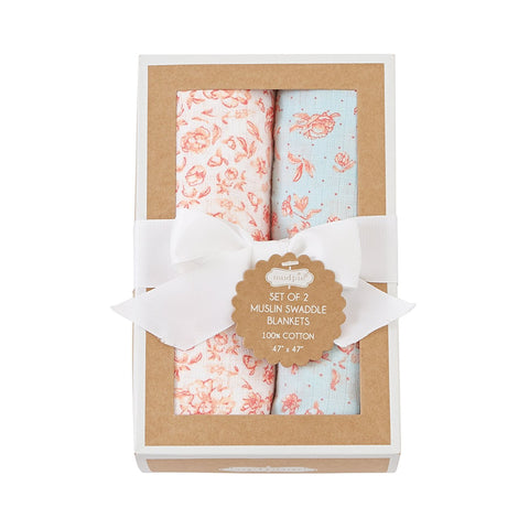 Mud Pie Set of 2 Muslin Swaddle Blankets
