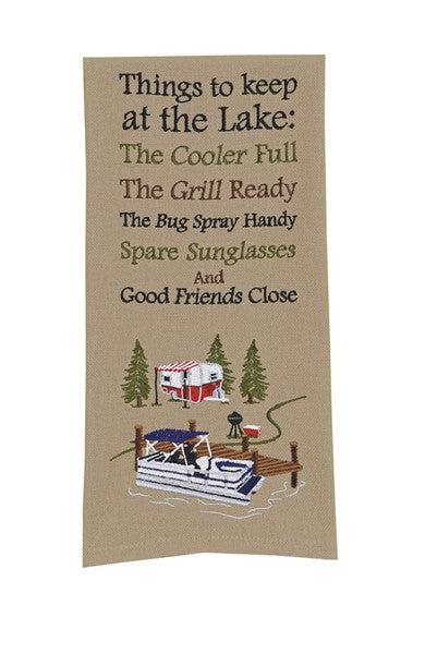 THINGS TO HAVE AT LAKE EMBROIDERED DISHTOWEL