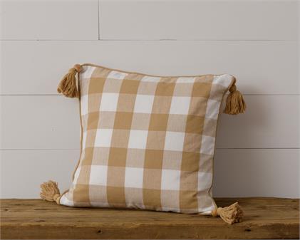 Pillow - Tan Buffalo Plaid with Tassels