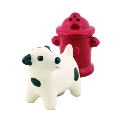 Dog and Fire Hydrant Ceramic Salt and Pepper Shakers