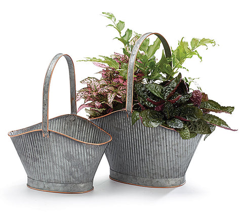 GALVANIZED TIN BASKET WITH HANDLE