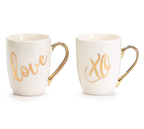 METALLIC GOLD LOVE AND XO ASSORTED MUGS