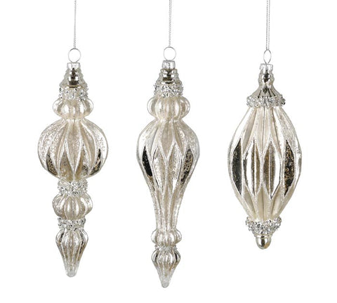 SILVER MERCURY GLASS FINIAL ORNAMENTS