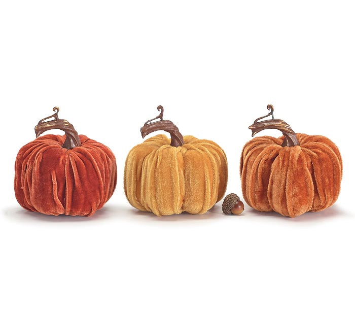 SMALL VELVET PUMPKINS ASSORTED COLORS