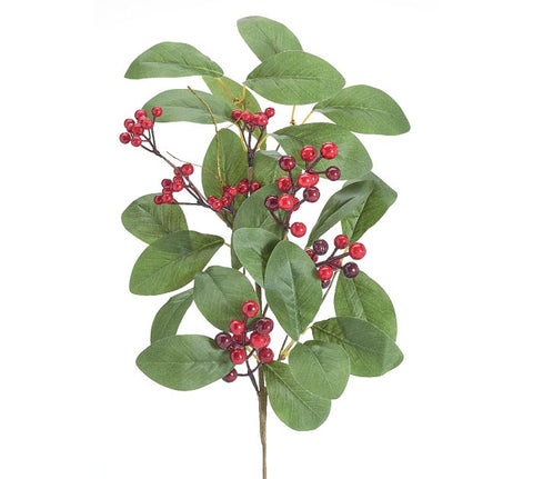 RED BERRY SPRAY WITH GREEN LEAVES