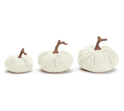 SOFT CREAM WOOL PUMPKINS WITH STEMS