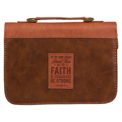 Stand Firm Two-tone Brown Faux Leather Classic Bible Cover - 1 Corinthians 16:13