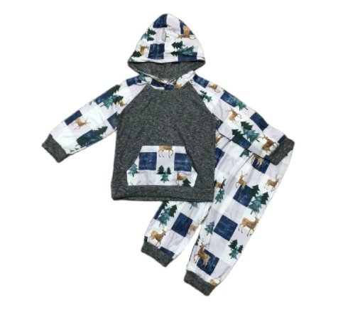Boys Winter Forrest Print Hoodie With Pants