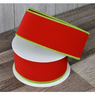 LIME/RED DOUBLE SIDED FLOCKING VELVET RIBBON 2.5" X 10YD