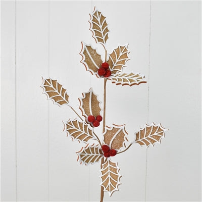 29.5” GINGERBREAD HOLLY SPRAY