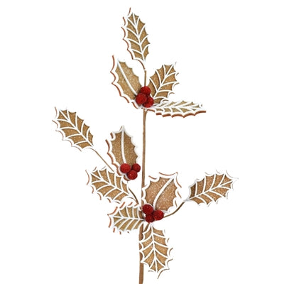 29.5” GINGERBREAD HOLLY SPRAY