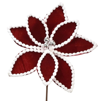 20'' DEEP RED VINTAGE VELVET POINSETTIA W/PUFF TRIM