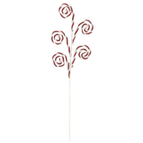 26" CANDY CANE VILLAGE CURLY SPRAY - RED/WHITE