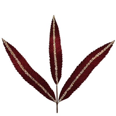 32.5” SEQUINE STRIPE VELVET FEATHER LEAF SPRAY